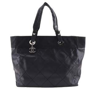 Chanel Paris Biarritz Tote MM Handbag A34209 PVC Black A4 Zippered Women's Bag